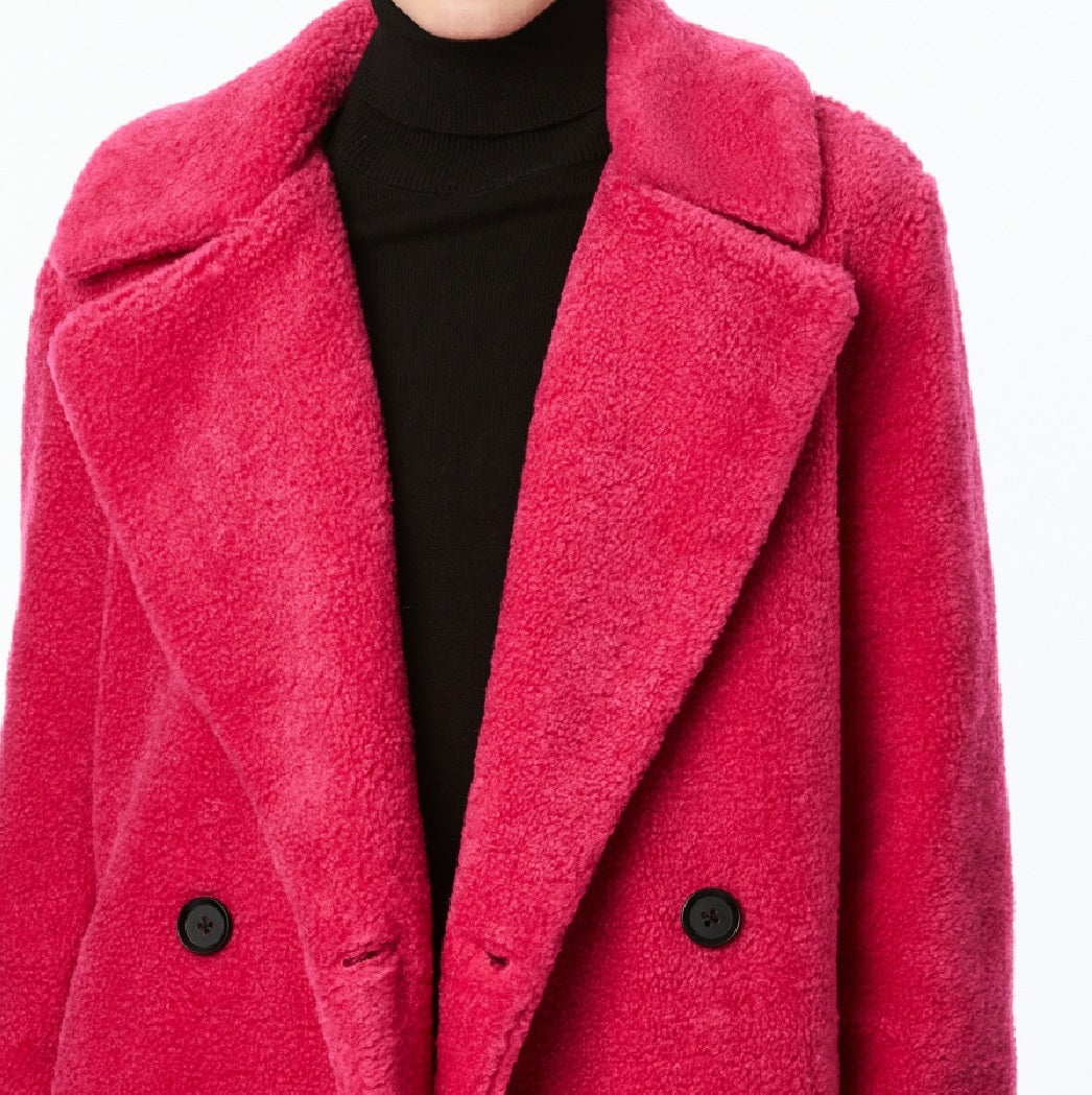 Collection B Junior's Double Breasted Faux Fur Teddy Coat Pink Size Small