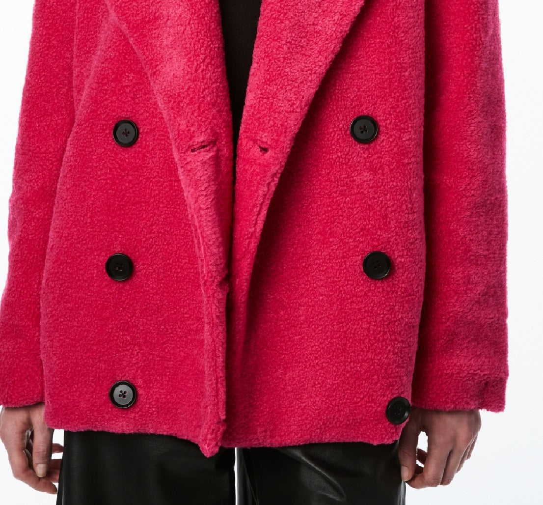 Collection B Junior's Double Breasted Faux Fur Teddy Coat Pink Size Small