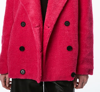 Collection B Junior's Double Breasted Faux Fur Teddy Coat Pink Size Small