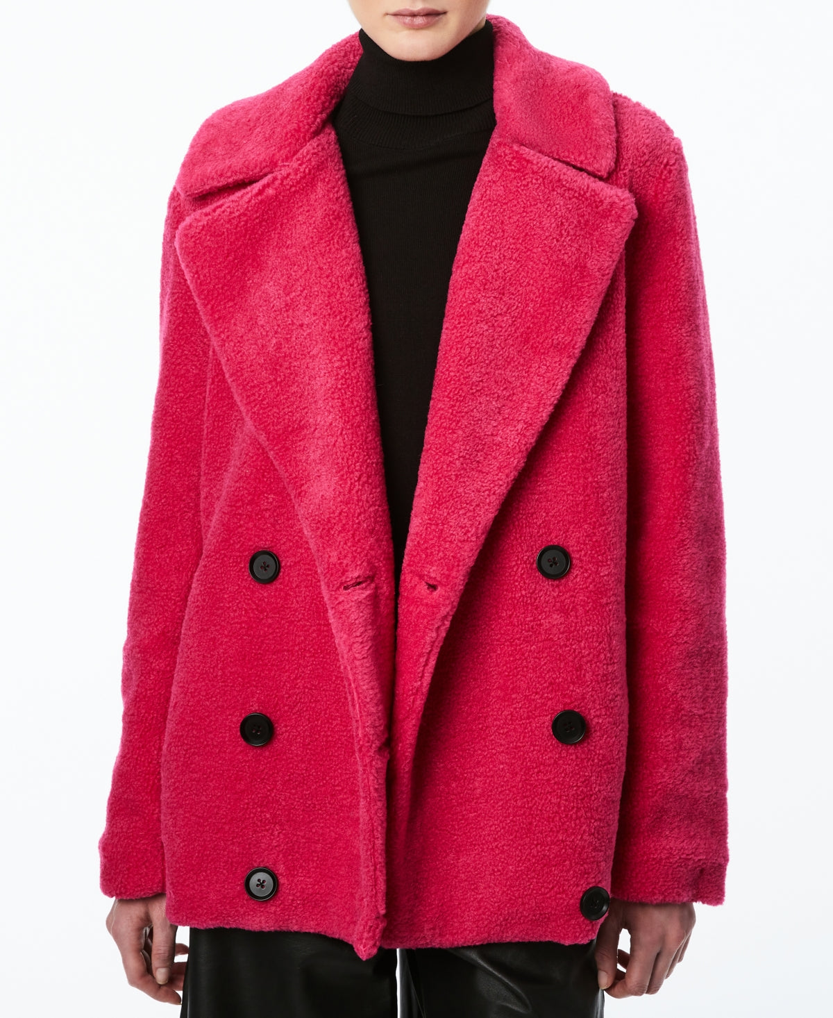 Collection B Junior's Double Breasted Faux Fur Teddy Coat Pink Size Small