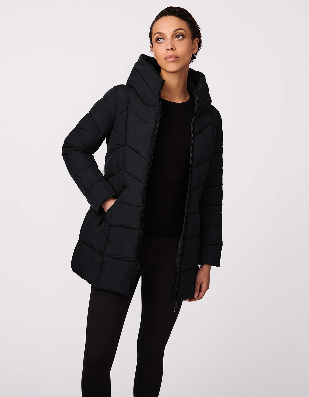 Bernardo Fashions Hooded Quilted Puffer Black Size M