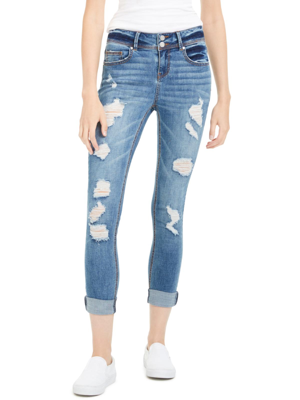 Indigo Rein Junior's Distressed Two Button Jeans Blue Size 7