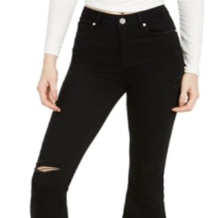 Indigo Rein Junior's Ripped Flare Leg Jeans Black Size 7