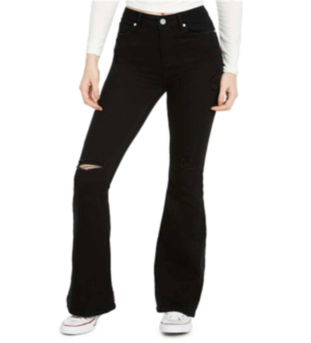 Indigo Rein Junior's Ripped Flare Leg Jeans Black Size 7