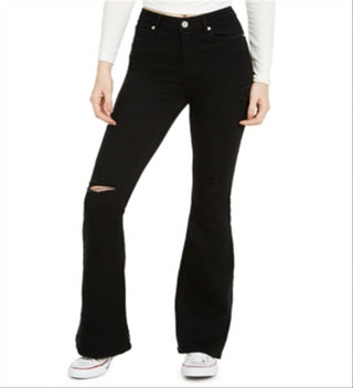 Indigo Rein Junior's Ripped Flare Leg Jeans Black Size 7