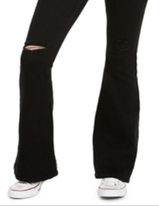 Indigo Rein Junior's Ripped Flare Leg Jeans Black Size 7