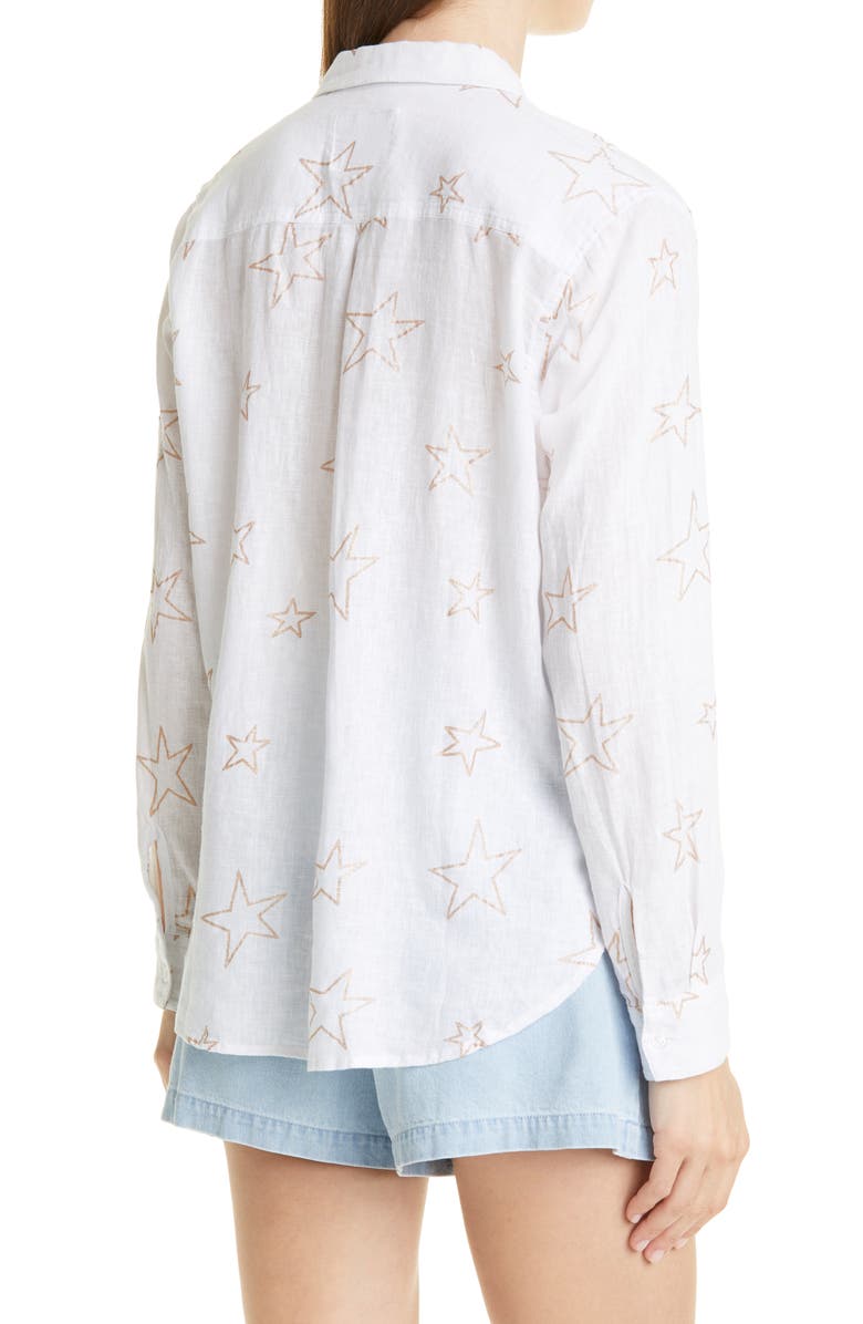 Rails Women's Charli Star Print Linen Blend Button Up Shirt White Size M