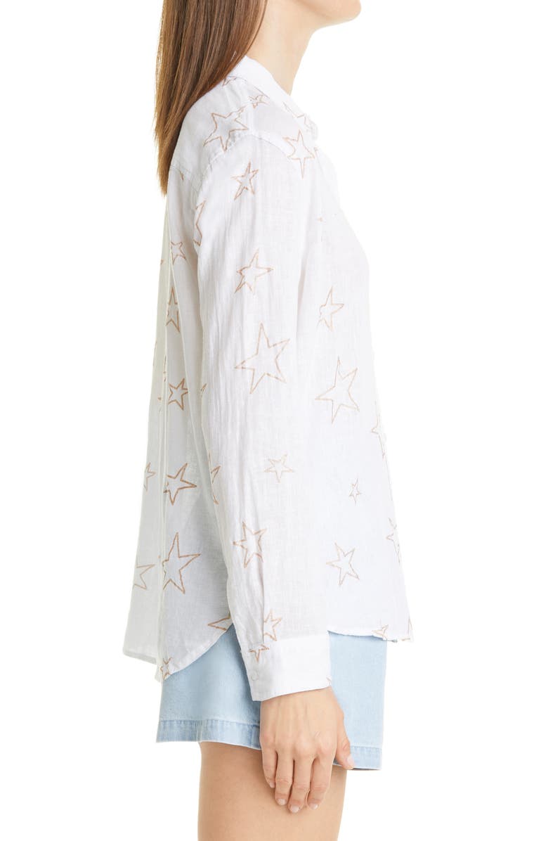 Rails Women's Charli Star Print Linen Blend Button Up Shirt White Size M
