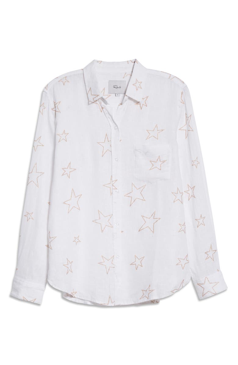 Rails Women's Charli Star Print Linen Blend Button Up Shirt White Size M