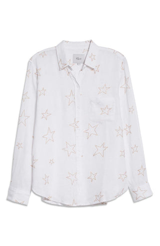 Rails Women's Charli Star Print Linen Blend Button Up Shirt White Size M