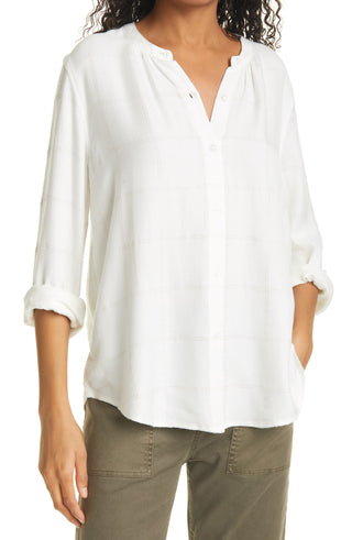 Rails Women's Eloise Metallic Windowpane Plaid Long Sleeve Peasant Blouse White Size X-Small