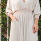 Wanderlux Women's Long Sleeve Maxi Length V Neck Lindsay Smocked Dress Gray Size  Medium