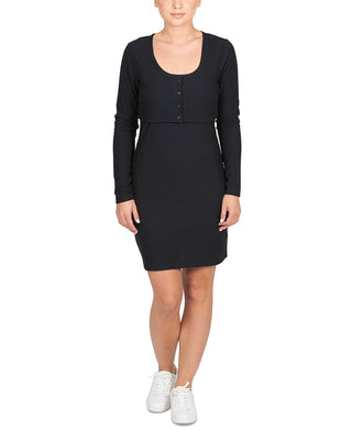 Hippie Rose Women's Button Cardigan Sleeveless Round Neck Dress Black Size Medium