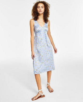 Hippie Rose Junior's V Neck Fit & Flare Midi Dress Blue Size Medium