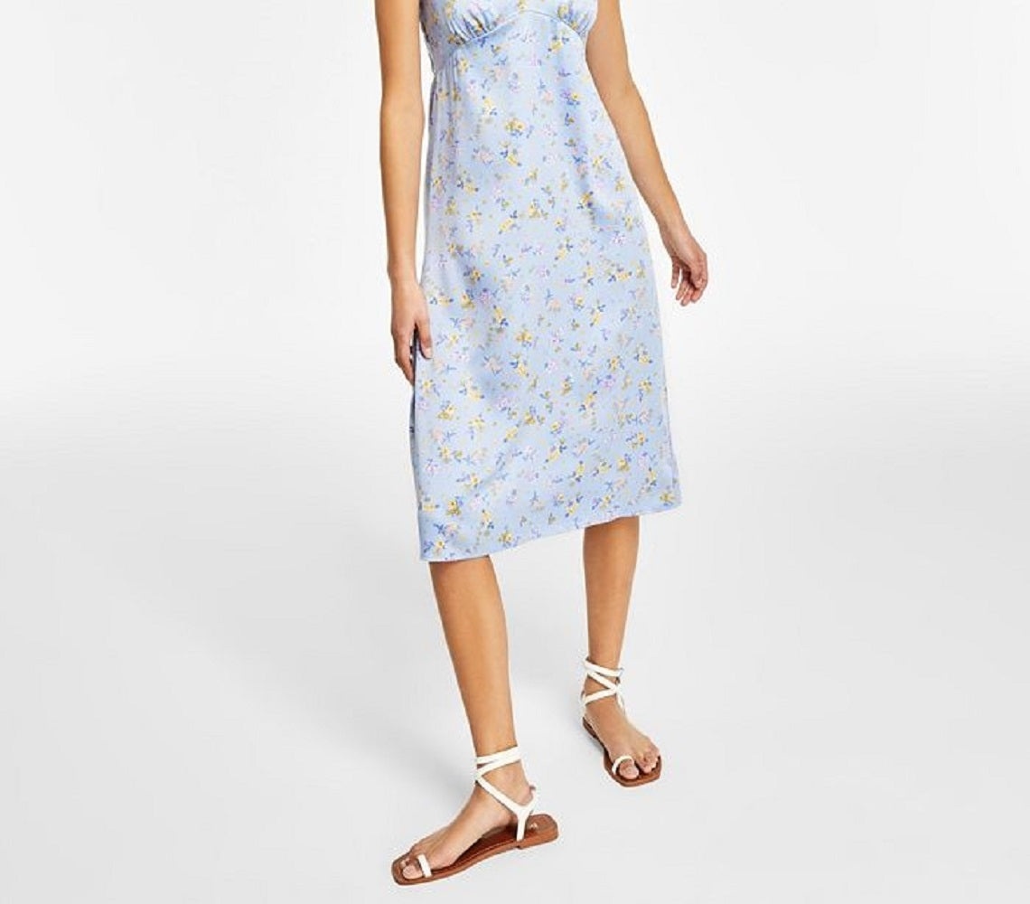 Hippie Rose Junior's V Neck Fit & Flare Midi Dress Blue Size Medium