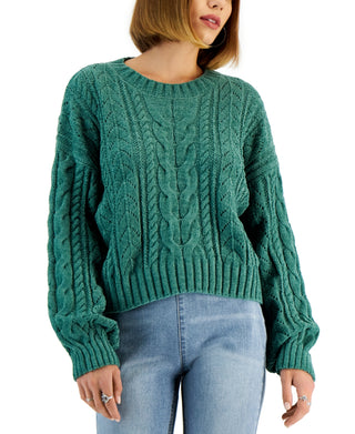 Hippie Rose Junior's Chenille Cable Pullover Sweater Green Size Small