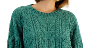 Hippie Rose Junior's Chenille Cable Pullover Sweater Green Size Small