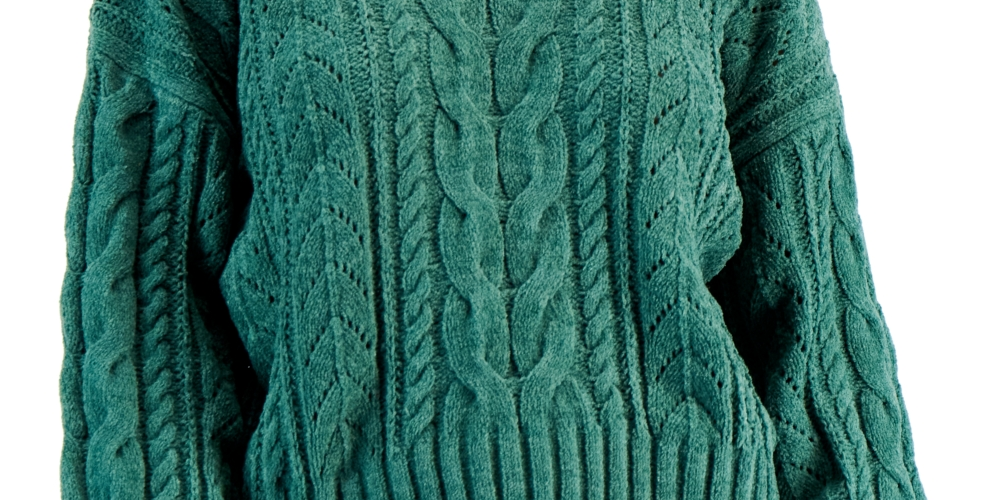 Hippie Rose Junior's Chenille Cable Pullover Sweater Green Size Small