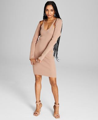 And Now This Women's Ribbed Knit Bodycon Dress & Shrug Brown Size Medium
