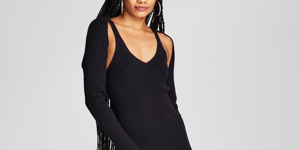 And Now This Women's Ribbed Knit Bodycon Dress & Shrug Black Size XL