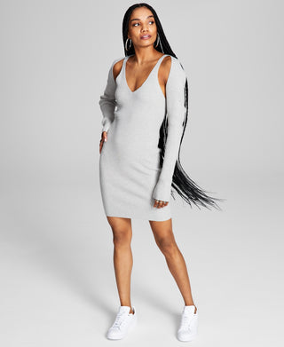 And Now This Women's Ribbed Knit Bodycon Dress & Shrug Gray Size Large