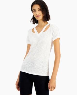 LNA Women's Cutout Neck T-Shirt White Size Small
