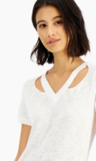 LNA Women's Cutout Neck T-Shirt White Size Small