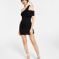 LNA Women's Phifer Rib Knit One Shoulder Mini Dress Black Size X-Small