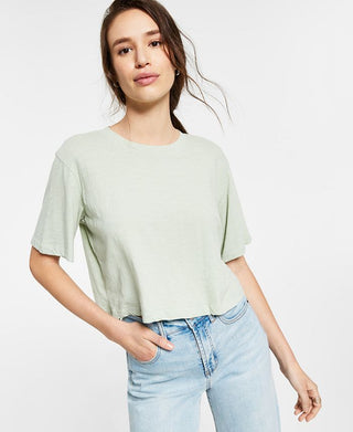 LNA Women's Yara Cotton Cropped T-Shirt Green Size Large