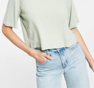 LNA Women's Yara Cotton Cropped T-Shirt Green Size Large