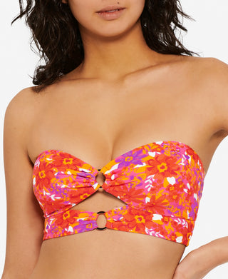 Hula Honey Women's Bold Bouquet Cutout Bikini Swim Top Orange