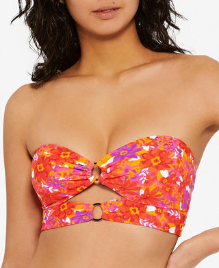 Hula Honey Women's Bold Bouquet Cutout Bikini Swim Top Orange