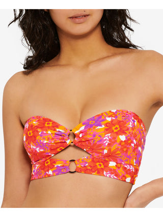 Hula Honey Women's Bold Bouquet Cutout Bikini Swim Top Orange
