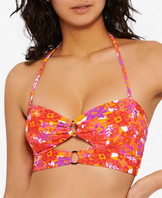 Hula Honey Women's Bold Bouquet Cutout Bikini Swim Top Orange