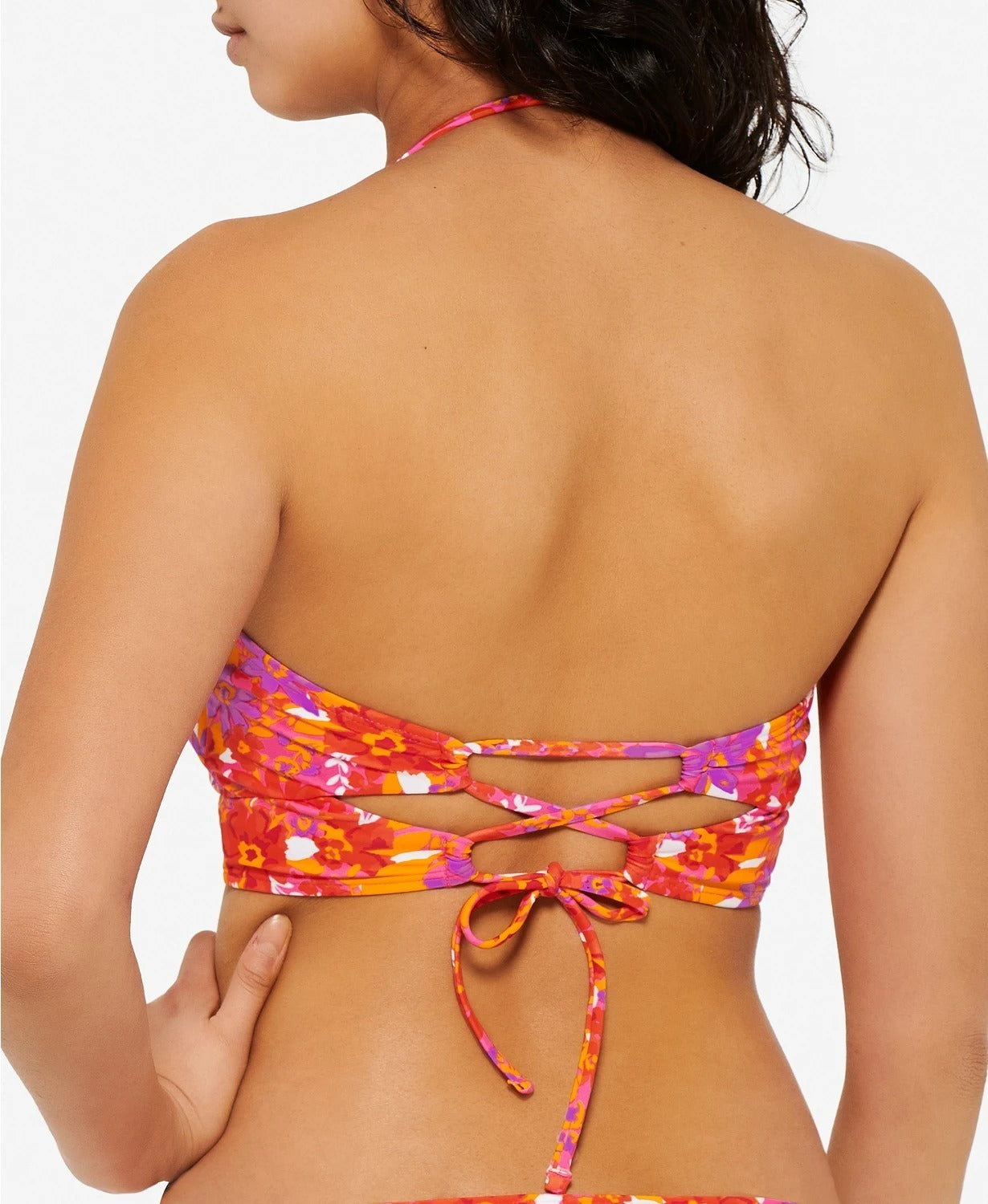 Hula Honey Women's Bold Bouquet Cutout Bikini Swim Top Orange