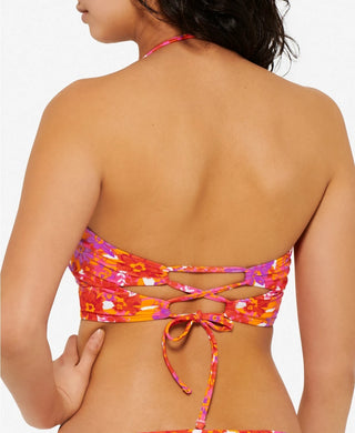 Hula Honey Women's Bold Bouquet Cutout Bikini Swim Top Orange