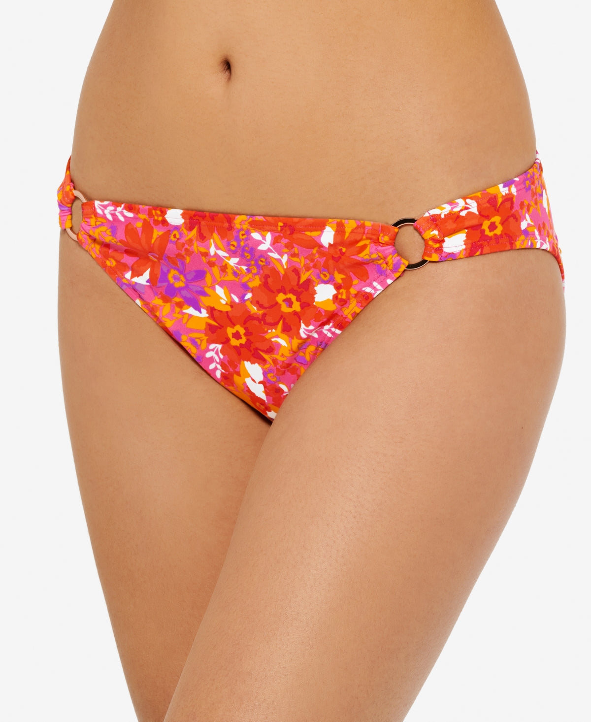 Hula Honey Junior's Bold Bouquet Printed Ring Bikini Orange Size Small