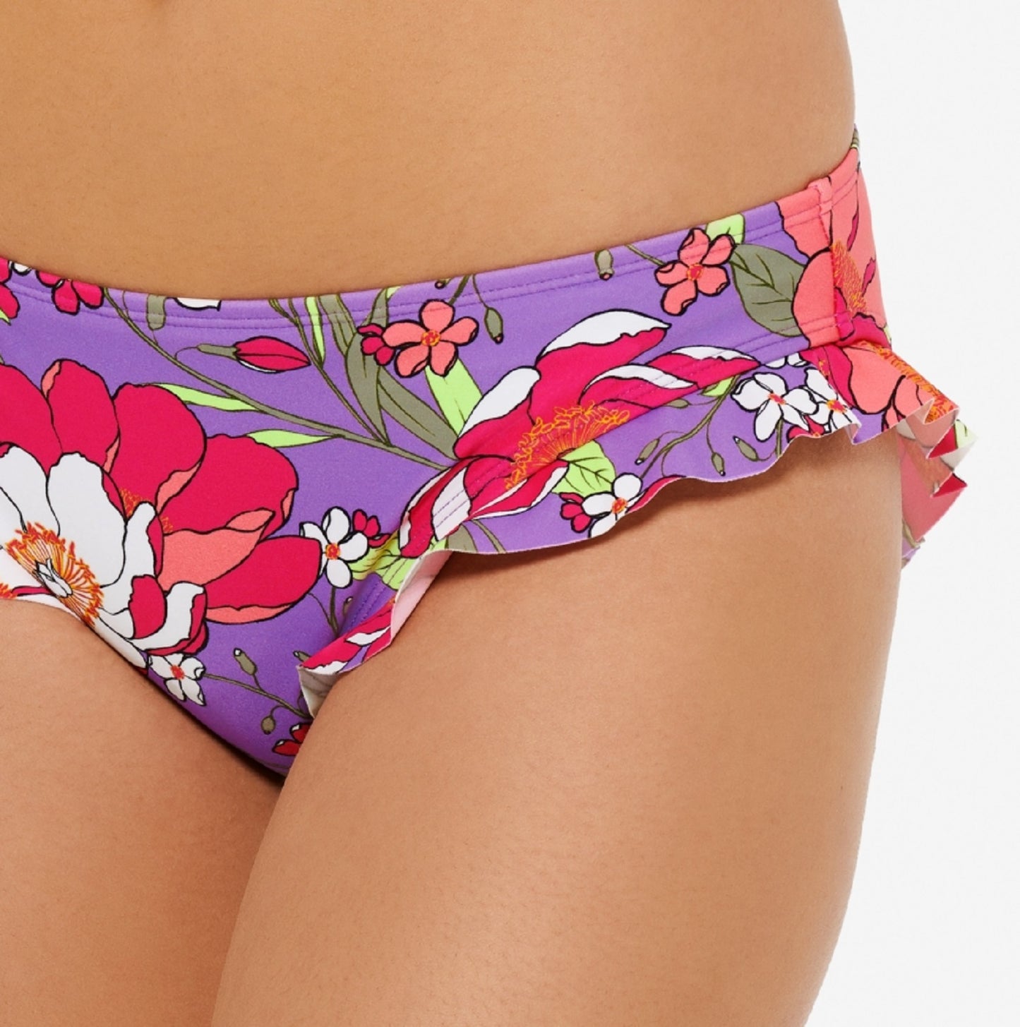 Hula Honey Junior's Impressionist Ruffled Bikini Bottoms Swimsuit Purple Size X-Small