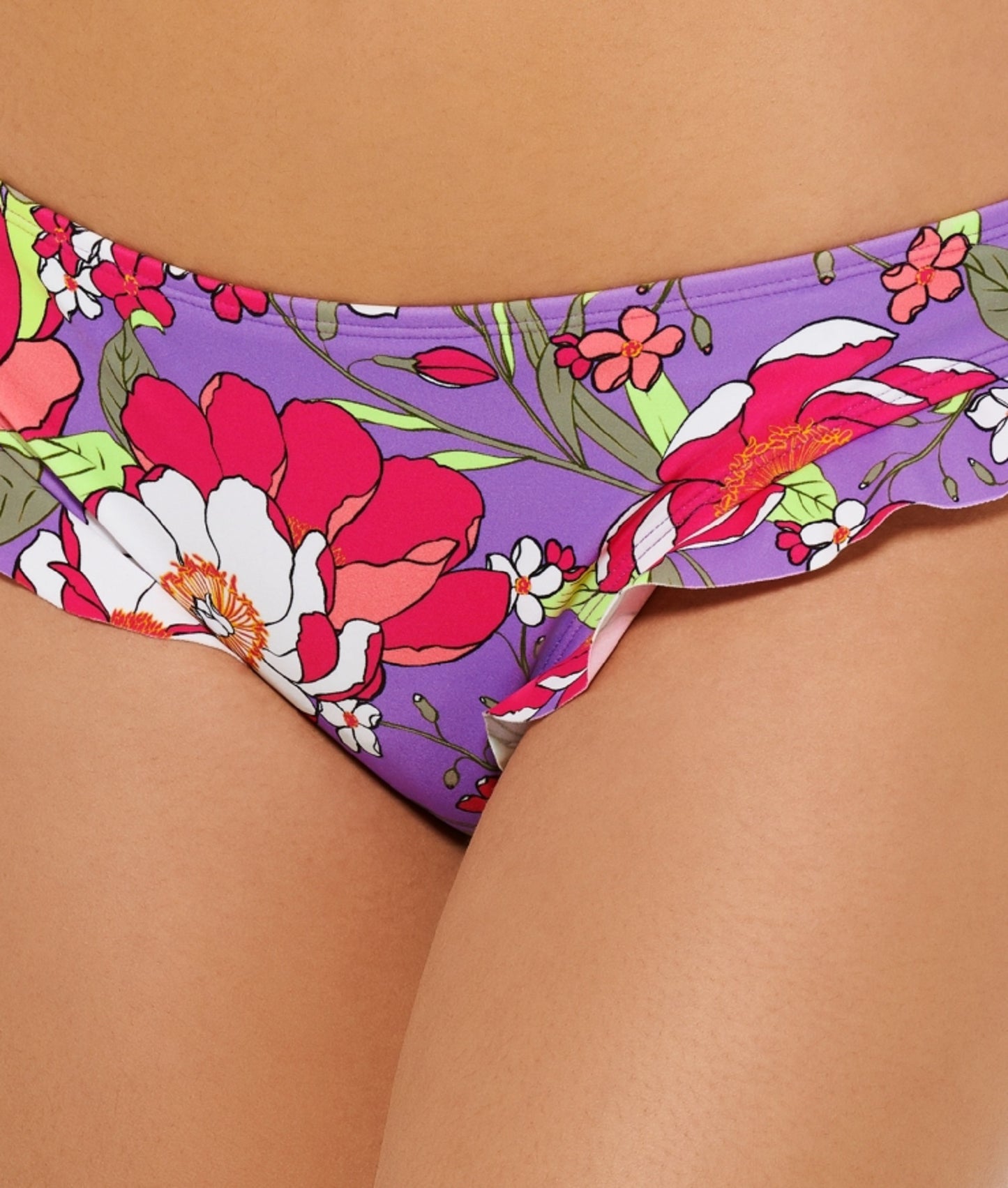 Hula Honey Junior's Impressionist Ruffled Bikini Bottoms Swimsuit Purple Size X-Small