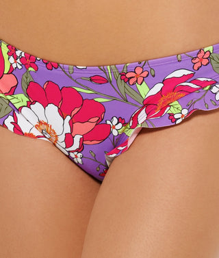 Hula Honey Junior's Impressionist Ruffled Bikini Bottoms Swimsuit Purple Size X-Small