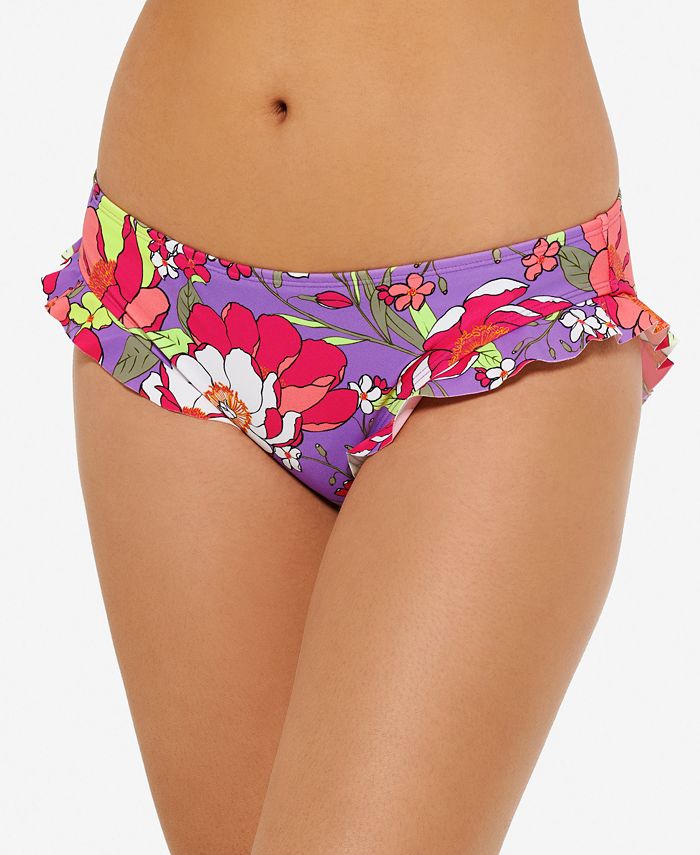Hula Honey Women's Junior's Multi Impressionist Ruffled Bikini Purple Size Large