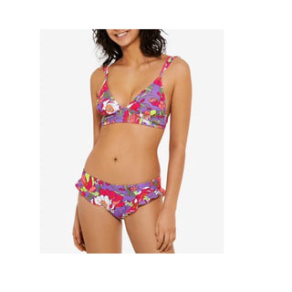 Hula Honey Women's Junior's Multi Impressionist Bloom Bikini Swim Top Purple Size Medium