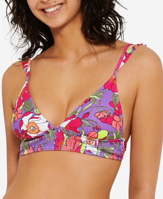 Hula Honey Women's Junior's Multi Impressionist Bloom Bikini Swim Top Purple Size Medium
