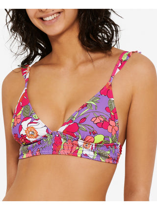 Hula Honey Women's Junior's Impressionist Bloom Bikini Top Swimsuit Purple Size XL