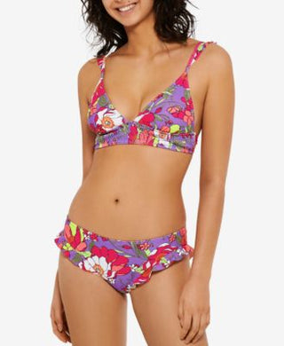 Hula Honey Women's Junior's Impressionist Bloom Bikini Top Swimsuit Purple Size XL
