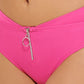 Hula Honey Women's Stretch V Front Waistline Lined Zippered Full Coverage High Waisted Swimsuit Bottom Pink