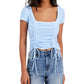 Just Polly Junior's Square Neck Ruched Top Blue Size Medium