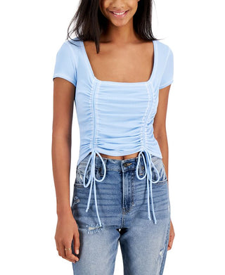 Just Polly Junior's Square Neck Ruched Top Blue Size Medium