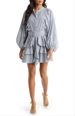 Vici Collection Ruffle Dress - White/Navy, Size Small