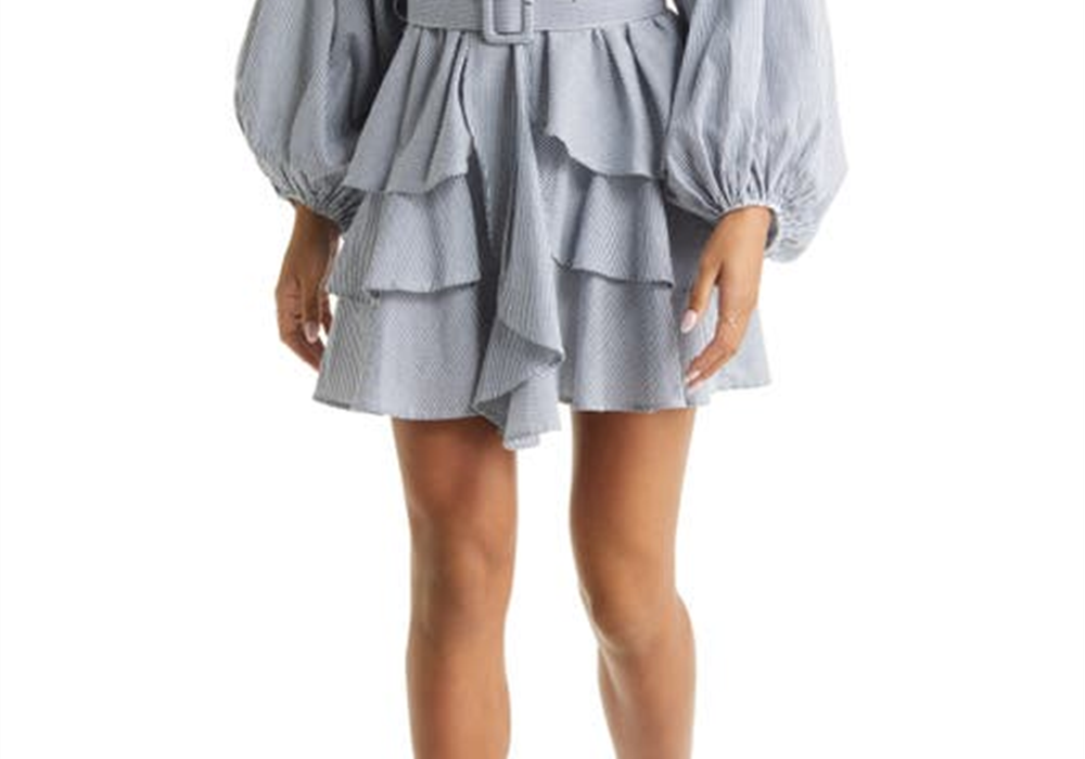 Vici Collection Ruffle Dress - White/Navy, Size Small